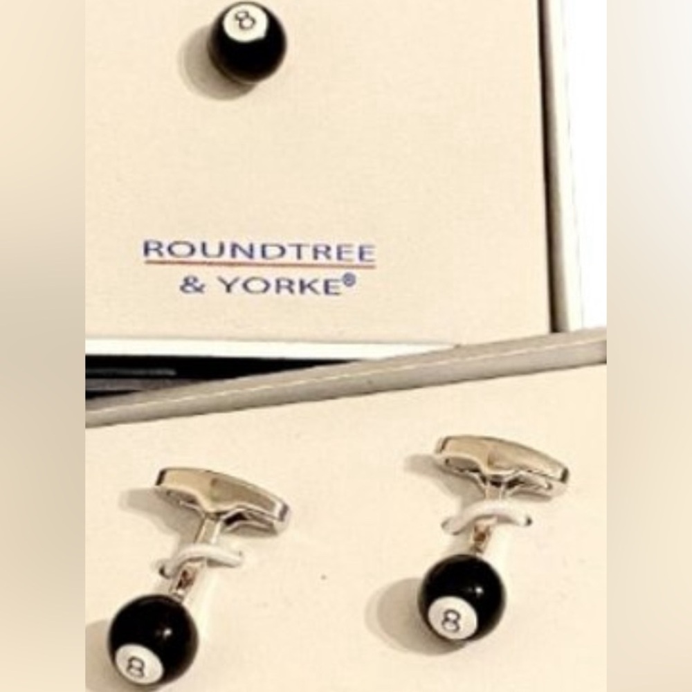 Men's Cuff Links and Lapel Pin Roundtree & Yorke Eight Ball Pool Billiards